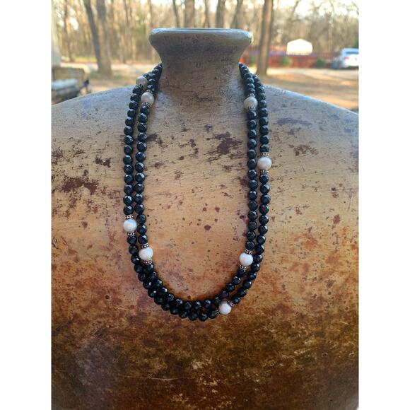 Sterling Silver, Black Onyx and Pearl Necklace by DGS - Picture 6 of 6